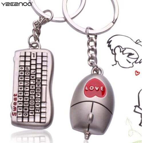 1 Pair Creative Mouse And Keyboard Pendant Keyring Key Ring Computer Enthusiasts Keychain Keyfob Lover Gift