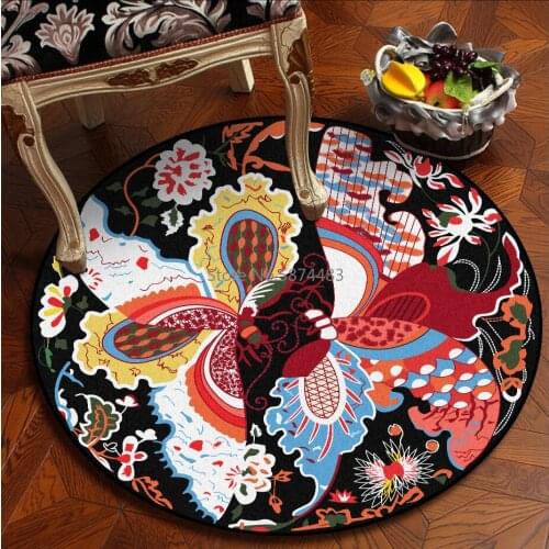 200cm Chinese Classical Retro Butterfly Ethnic Style Living Room Bedroom Hanging Basket Chair Non-slip Round Mat Carpet