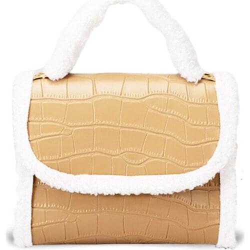 2021 Winter Plush Crossbody Bag Women Alligator Pattern Shoulder Bag Elegant Chains Flap Messenger Bag Designer Handbag