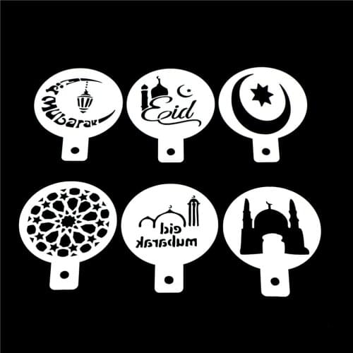 3/6Pcs White Mosque Eid Mubarak Ramadan Design Coffee Stencils Laser Cut Cookie Biscuits Fondant Cake Decoration Tools