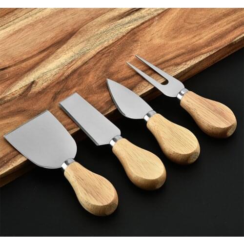 4 pcs/stainless steel cheese knife wooden handle pizza bread cream baking tool Kitchen accessories Cheese Slicer Cutter Steel