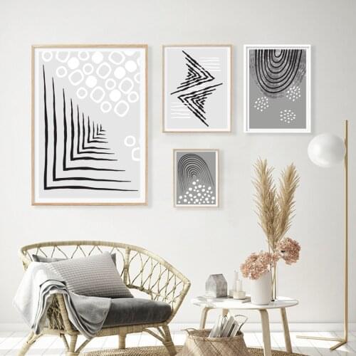 Abstract Geometry Line Wall Art Prints Boho Black White Gray Curve Canvas Painting Printed for Neutral Living Room Home Decor