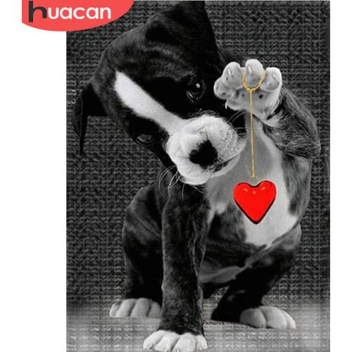 HUACAN 5d Diamond Painting Dog Mosaic Heart Full Square/Round Diamond Embroidery Cross Stitch Animal Wall Art Handicraft