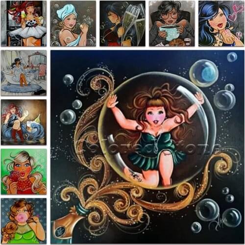 New Diamond painting Fat lady cartoon Woman Girl beautiful beauty 5D Full Square Drill embroidery Cross stitch Round mosaic FW06