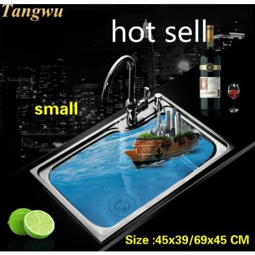 Free shipping Household small Kitchen single trough sink durable 304 stainless steel hot sell 45x39/69x45 CM