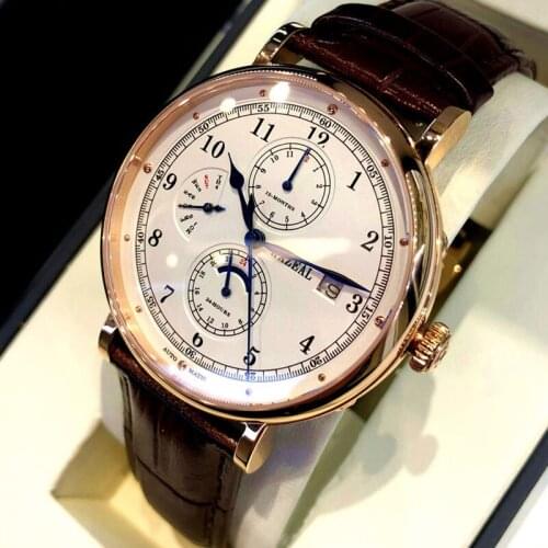 HAZEAL Business Men Wristwatch Seagull Movement Mens Automatic Mechanical Watches Sapphire Waterproof Calendar Watches