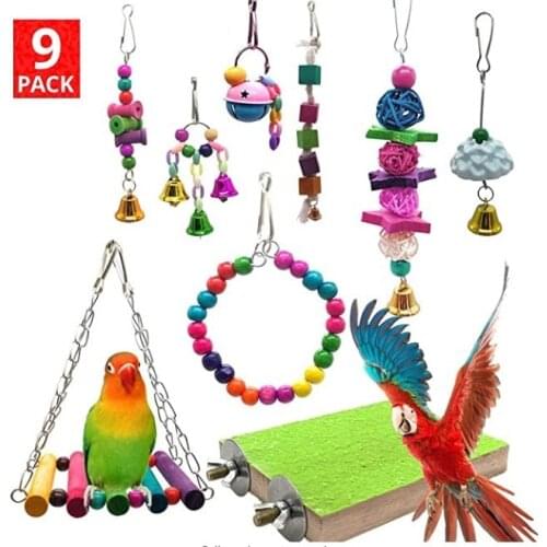 Parrot Chew Toys Bird Toy Colorful Swing Ring Ladder Molars Stone9-Piece Set