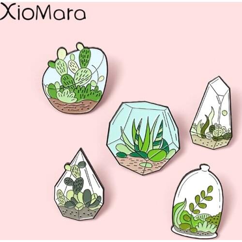 Potted Aquatic Plants Enamel Pins Aquaculture Tank Brooches Lapel Badges Wholesale Cartoon Pin Fashion Jewelry Gifts for Friends