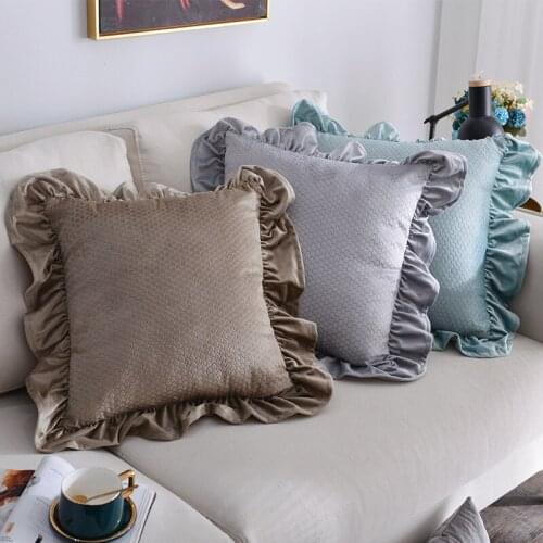 Flannel Girl Pillow Cushion Cover 45x45cm Fish Scale Jacquard Lace Cushion Cover Home Bedside Decoration Modern Simple Style