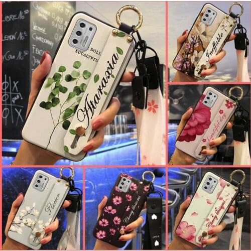 Dirt-resistant Anti-knock Phone Case For MOTO G Stylus 2021 For Woman Wrist Strap Durable Flower