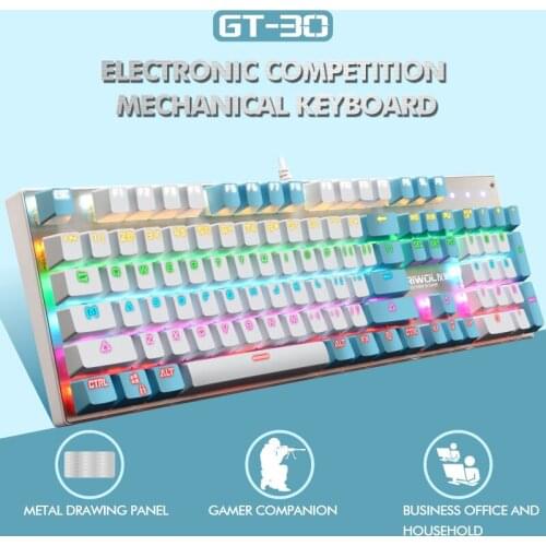 Gaming Mechanical Keyboard Metal panel 104 Keys New Mix Backlit Anti-ghosting Blue Switch Wired Keyboard for Desktop Laptop