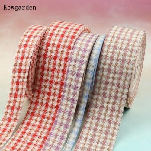 Kewgarden Plaid Layering Cloth Fabric Ribbon 1" 2" 50mm 25mm 10mm DIY Bow-tie Sewing Accessories Handmade Tape Webbing 10 Meters