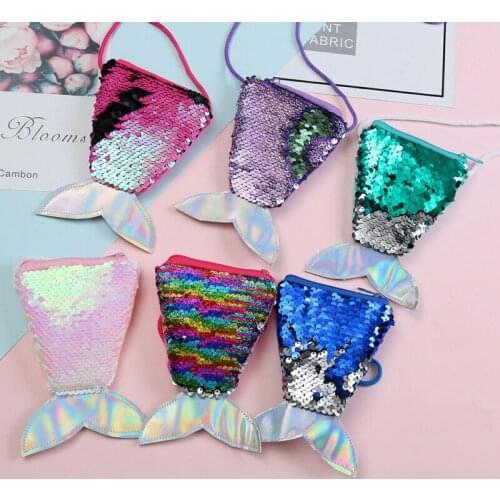 Girls Coin Purse Mermaid Tail Sequins Cute Crossbody Bags Sling Money Change Card Holder Wallet Purse Bag Pouch Kids Gifts