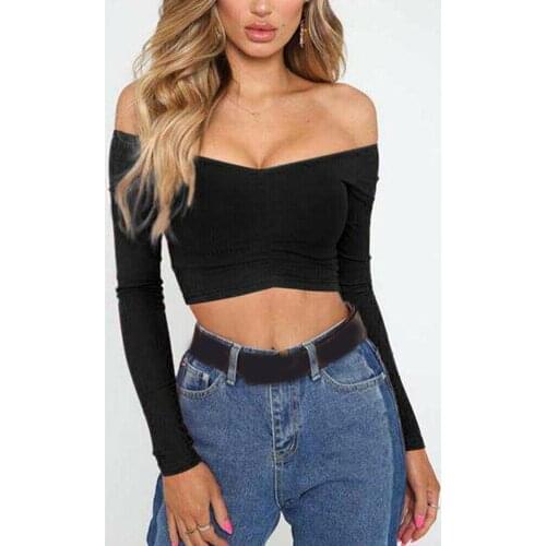 Womens Fall Crop Top 2020 Casual Off shoulder Tie Up Slim Tank V neck Lady tunique femme Elegant Dames Party Club Tee Streetwear