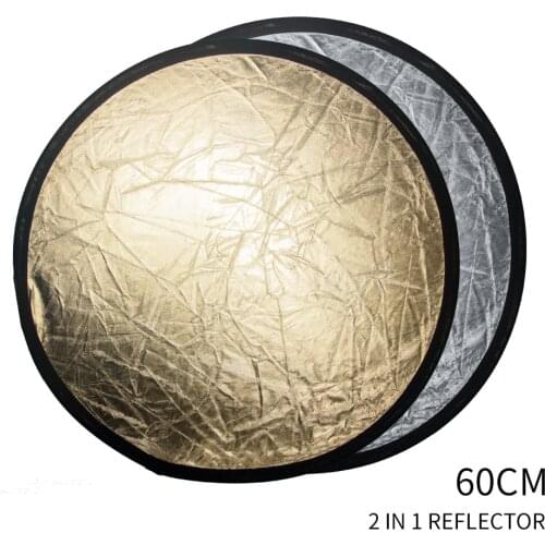 SH 24"(60cm) 2-in-1 Round Reflector Multi-Disc Diffuers Light With Bag Portable Collapsible Silver & Gold For Photography Studio