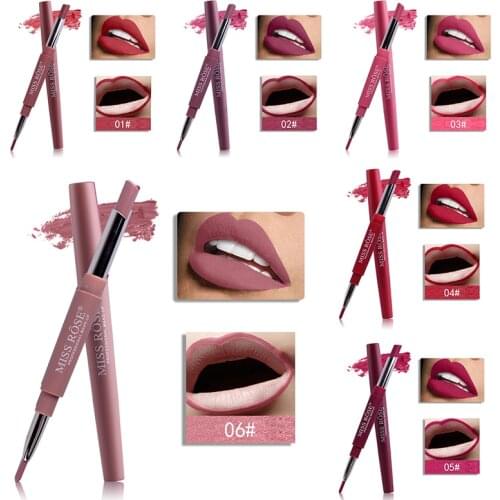 MISS ROSE 2 in 1 Matte Lip Stick And Lip Liner Pen Waterproof Lasting Nude Smooth Lipstick Pencil Stretch Lip Makeup Tool TSLM2