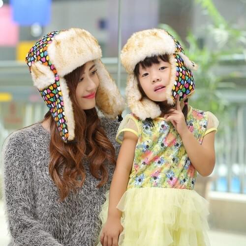 Fashion Earflap Winter Hats With Colorful Lover Heart Printed Russian Hats Unisex Parent-Child Bomber Hat Trapper Hat