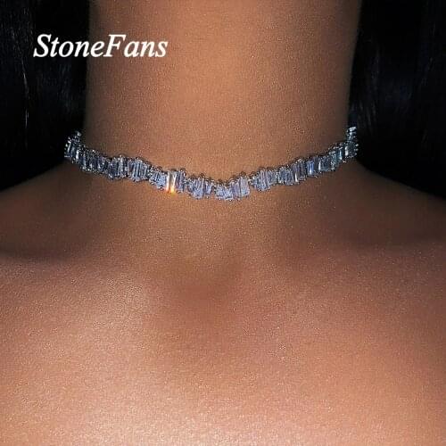 Stonefans Fashion Cubic Zirconia Choker Irregular Necklace Jewelry Adjustable Chunky Statement Bridal Necklace for Wedding