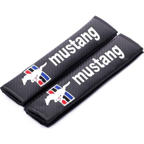 Embroidery for MUSTANG emblem Car carbon fiber seat belt cover shoulder pad for ford focus 2 3 fiesta ranger fusion accessories