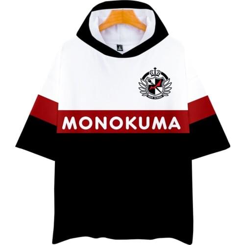 New Printed 3D Anime Monokuma Hooded T shirt Men Women Tops Harajuku Hip Hop Hoodie Casual Short sleeve Hooded T-shirt Clothing