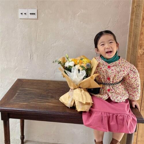 2021 Autumn New Kids Coat Floral Girls Jacket Puff Sleeve Korean Style Kids Outerwear