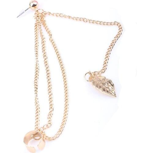 Fashion 1 Pc New Personality Metal Ear Clip Leaf Tassel Earrings Pendientes Ear Cuff Women Caught In The Ear Cuffs Jewelry