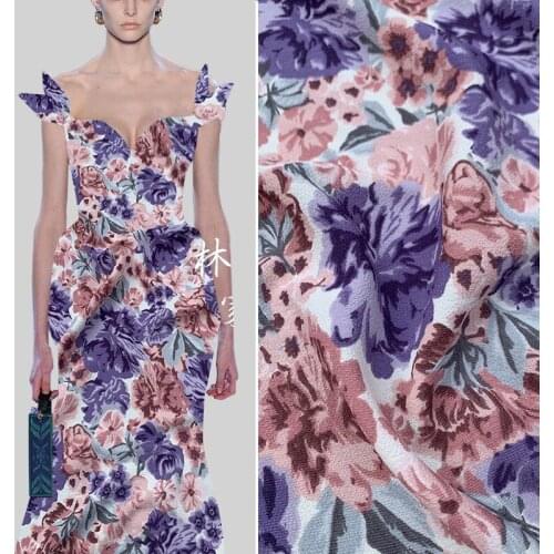 Printed Chiffon Fabric Fashion French Gentle Purple Love Flower Impermeable Drape Micro-elastic Dress Shirt High-end Fabric