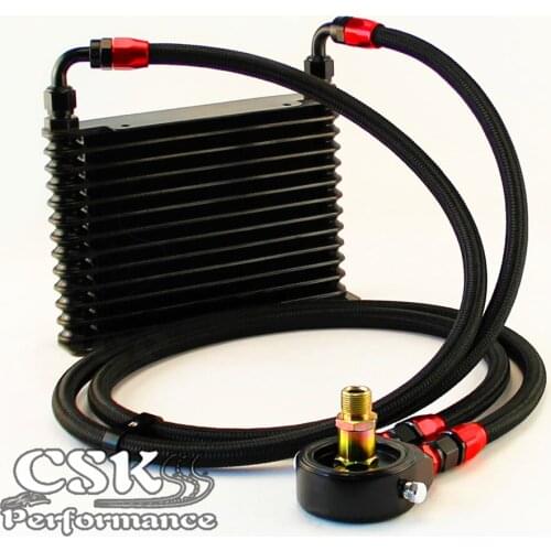 Universal 13 Row AN8 Oil Cooler 260x174x32mm + Filter Adapter Hose End Kit Black