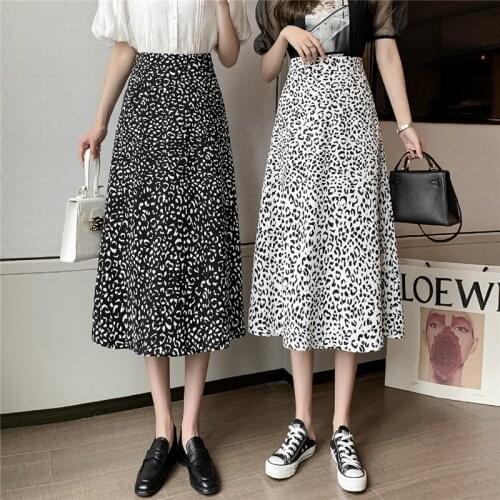 Womens Leopard Printed Midi Skirts Spring and Summer New Fashion High Quality Skirt Mid-length A-line Long Skirt BSQ339