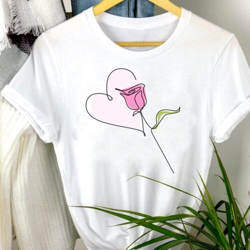 Women Clothes Cartoon Flower Love Printing Cute 90s Summer Print Fashion Short Sleeve Tshirt Female Tee Top Graphic T-shirt
