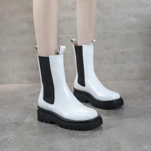 ASHIOFU New Arrival 2021 Women Flat Thick Heel Boots Sheepskins European&American Style Ankle Booties Fashion Winter White Shoes