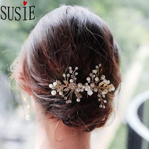 LOVE SUSIE Crystal Hair Accessories Flash Rhinestone Alloy Hairwear Wedding Bride Pearls Beads Hair Combs Party Cute Hairbrand