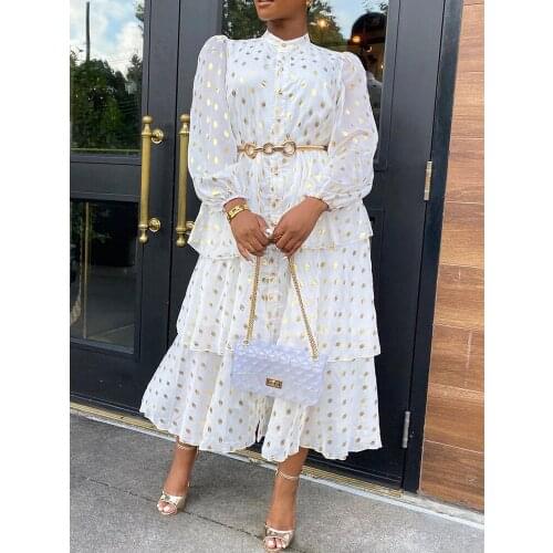 Women Dot Print Cake Shirt Dress Long Sleeve Female Robes Spring Autumn Chiffon White Elegant Classy Ball Gowns Fashion Clothes