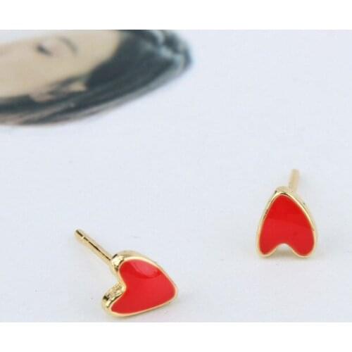 Daisies 1Pair Pure 925 Sterling Silver Womens Jewelry Fashion Tiny Red Heart Stud Earrings Gift For Girls Kids Lady