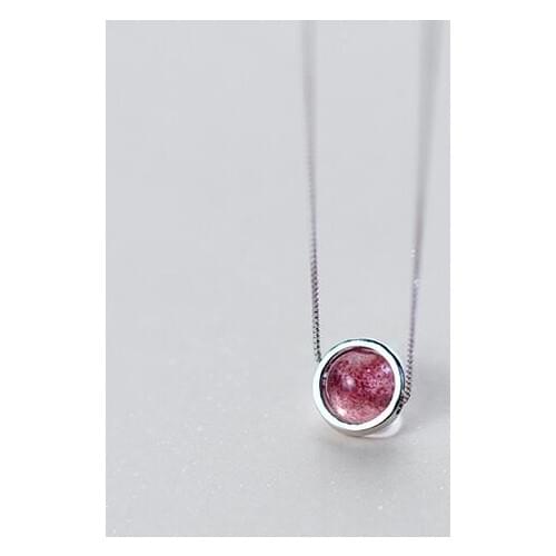 1pc REAL. 925 Sterling Silver Jewelry 8MM Rolling lucky Natural Round Stone strawberry quartz Necklace Pendants GTLX1341