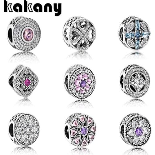 Kakany100%925 Sterling Silver Suitable For Bracelets Hollow Zircon Transparent Sparkling Jewelry Diy Charm Beads Birthday Gift