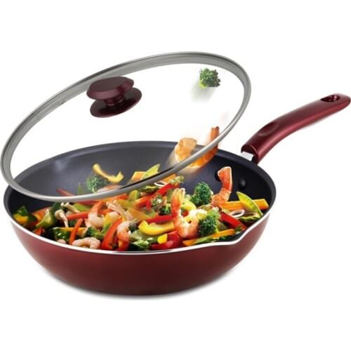 2016 Cooking Tools Pancake Pan Kitchen Supplies Tools 30cm Glass Lid Double Bottom Pan Pot Wok Non-stick Cookware Cooker Common