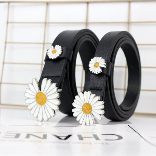 2020 New Korean Version of Small Daisy Hanging Buckle Belt Female Trend Wild Casual Smooth Buckle Belt Ladies Fashion Skirt Belt