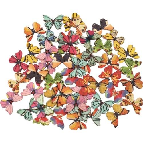 50pcs 2 Holes Mixed Butterfly Wooden Button Sewing Scrapbooking DIY Craft