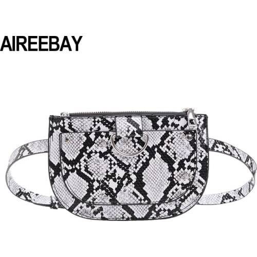 AIREEBAY Women Belt Bag Serpentine Fanny Pack Pu Leahter Fashion Snake Skin Waist Bag High quality Female Phone Purse