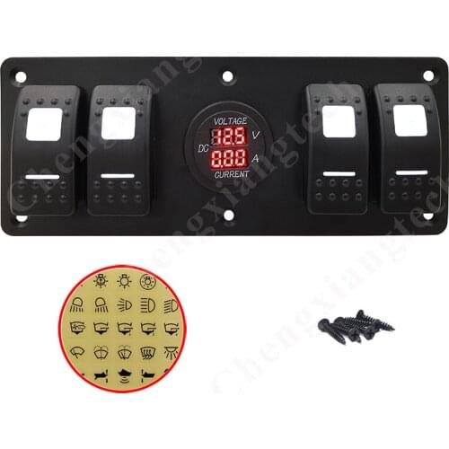 White Led Aluminum 4 Gang Rocker Toggle Switch Panel With Digital Voltmeter Amperage Meter Socket for Cars Yatches Boats Bus