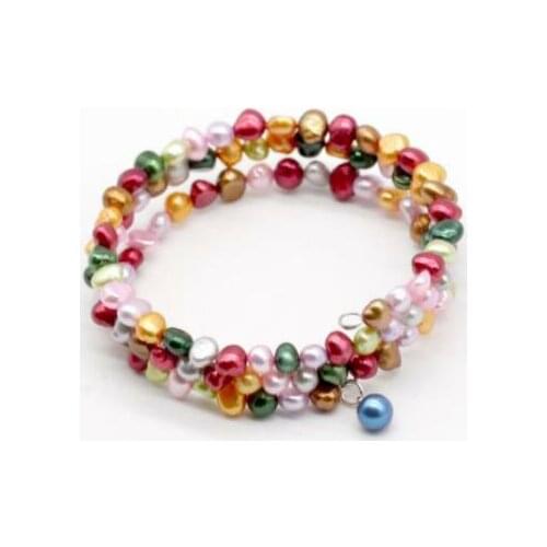 Pearl warp bracelet 3 layes mixed nugget pearls bracelet with a round pearl mixed colors pearl bangle for all size N153