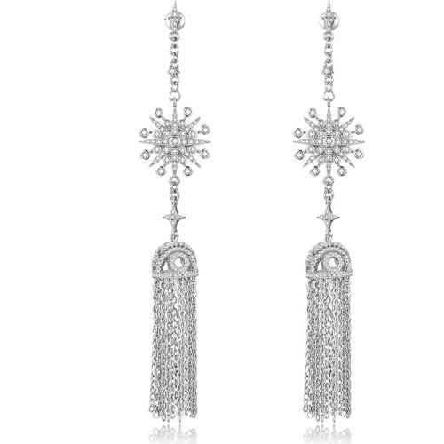 Brand Luxury Long Tassels Earrings For Women Fashion Sunflower Shiny Zircon Ear Jewelry Party Accessory Zk30