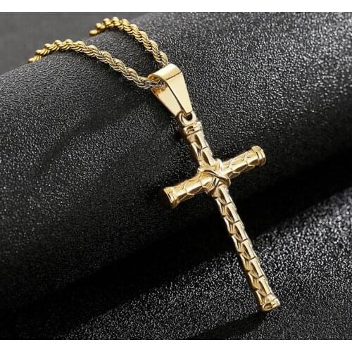 Simple Fashion Cross Necklace for Men boys Gold Stainless Steel Charms Pendant Jewelry rope chain 4mm 22 inch