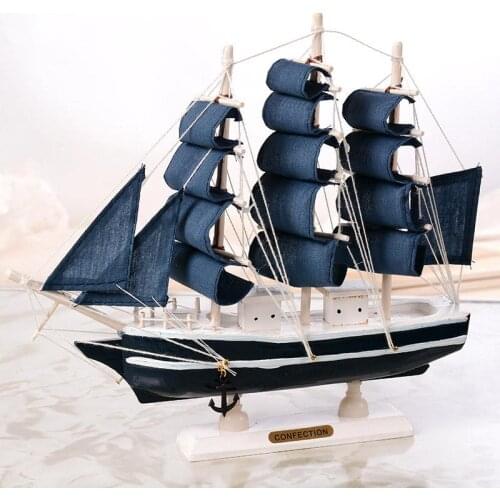 Ship Model Wooden Sailing Ship Mediterranean Style Home Decoration Handmade Carved Nautical Boat Model For Children Gift