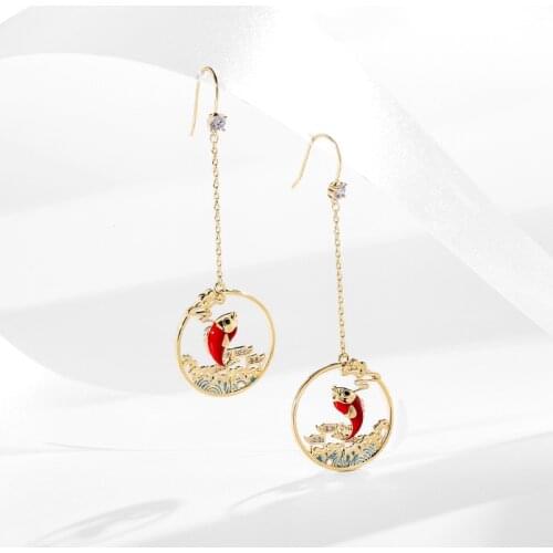 Chinese Style Long Elegant Sweet Earrings Red Koi Korean New Trend Red Carp Party Dating Wild Festive Ear Jewelry Female