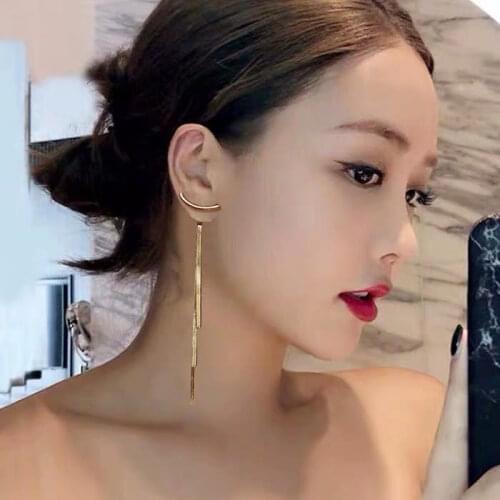 Long Thread Tassel Earrings Glossy Arc Geometric Earrings for Women Gold Color Statement New Earrings