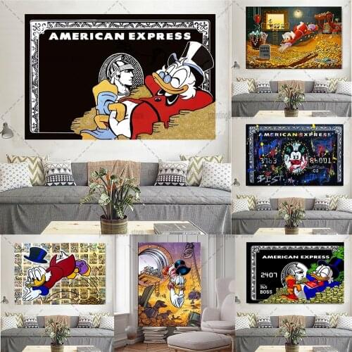 Donald Duck Money Gold Canvas Painting Disney Cartoon Posters and Prints Duck Wall Art Pictures for Living Home Room Decoration