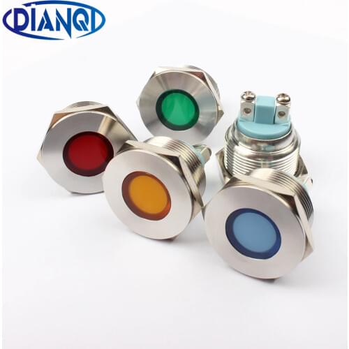 LED Metal Indicator light 22mm flat round Signal lamp LIGHT 3V 6V 12V 24V 220v screw connect red yellow blue white 22ZSD.PY.L