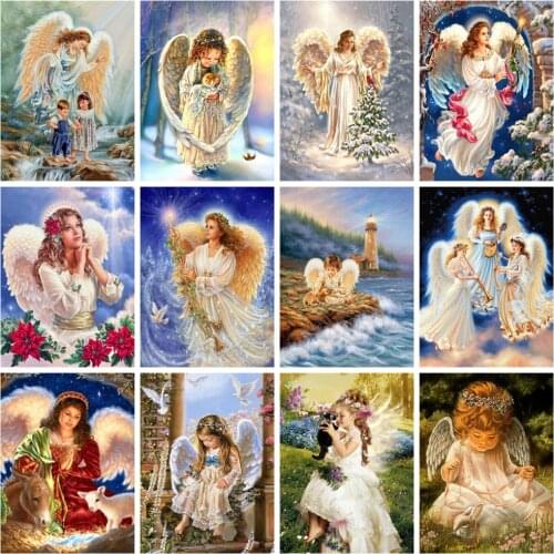 Huacan Full Drill Square Diamond Painting Angel Diamond Art Embroidery Mosaic Portrait Wing Wall Sticker Home Decor